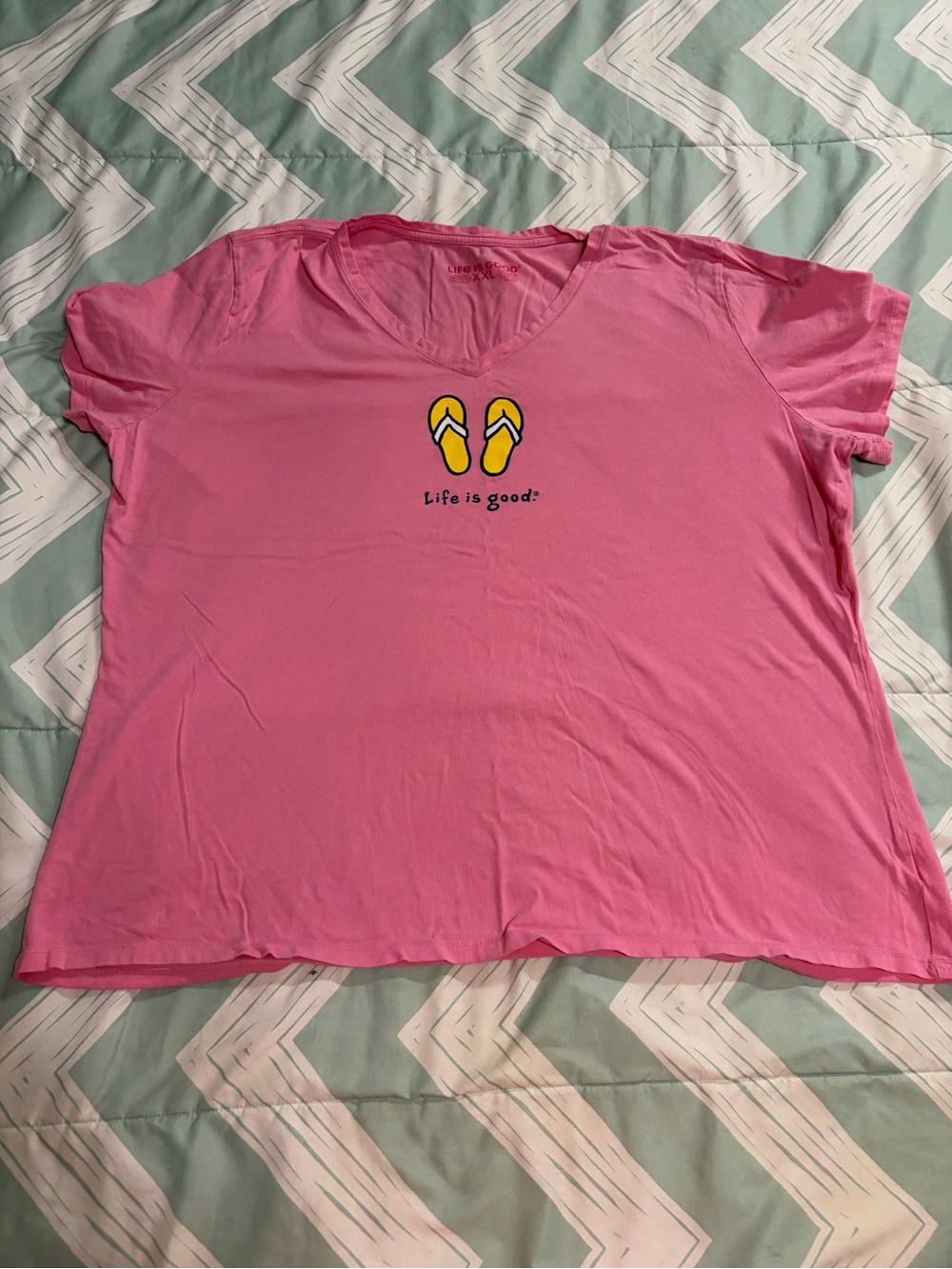 Life is Good Pink Flip Flop V-Neck Tee